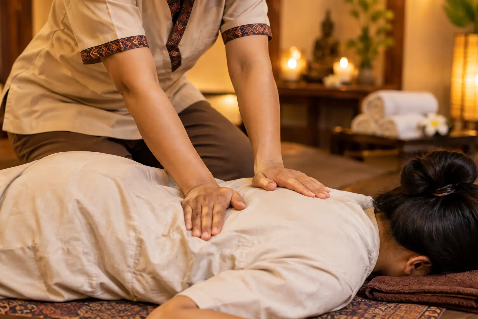 Rhythmic pressure technique used in Thai massage.